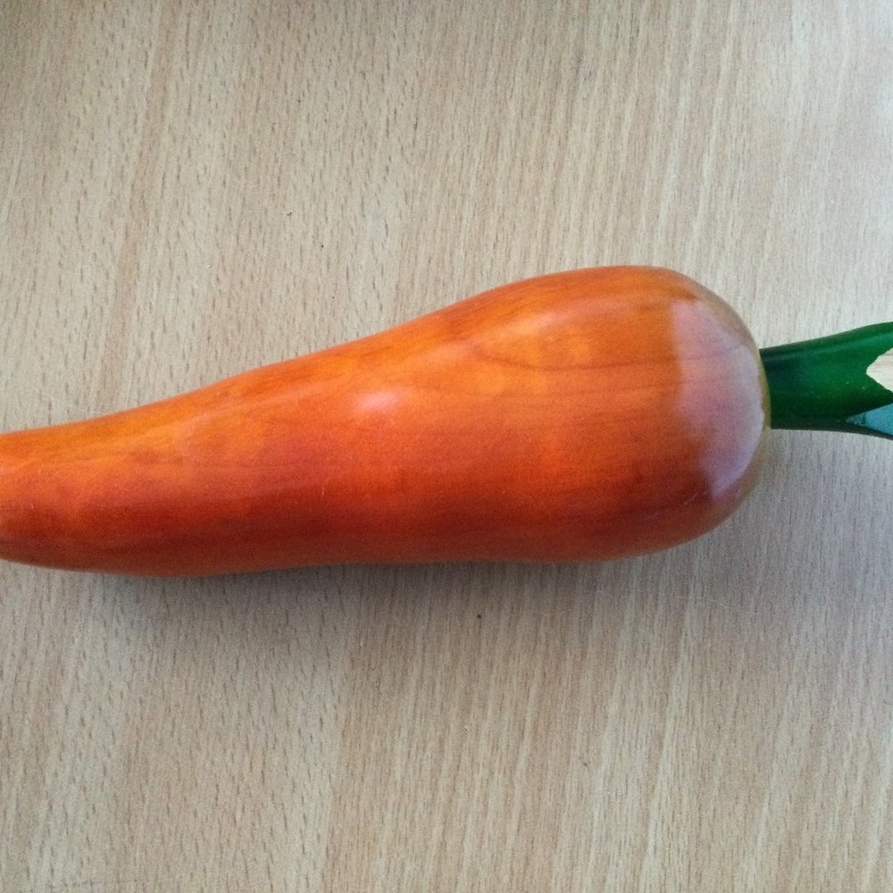 Wood vegetable carrot decor orange green 8" long